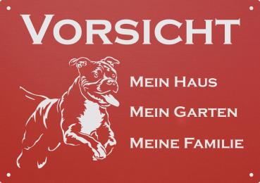 Aluminium Warnschild American Pit Bull VORSICHT Mein Haus mein Garten meine Familie